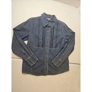 City Blues by Koret L/S Shirt, Blue Denim w/Velvet & Braid Trim Women's Medium M